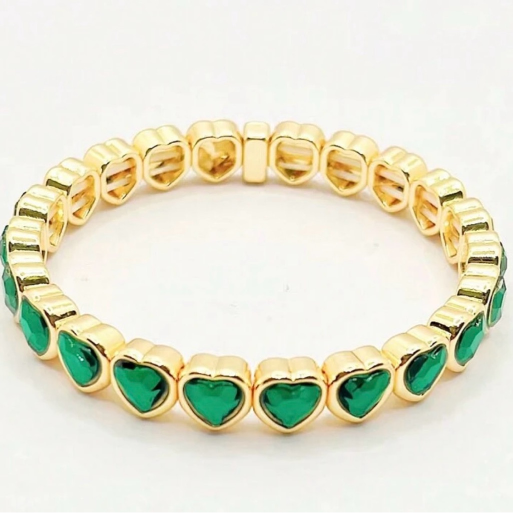 Gold  Green Bezel Heart Bracelet